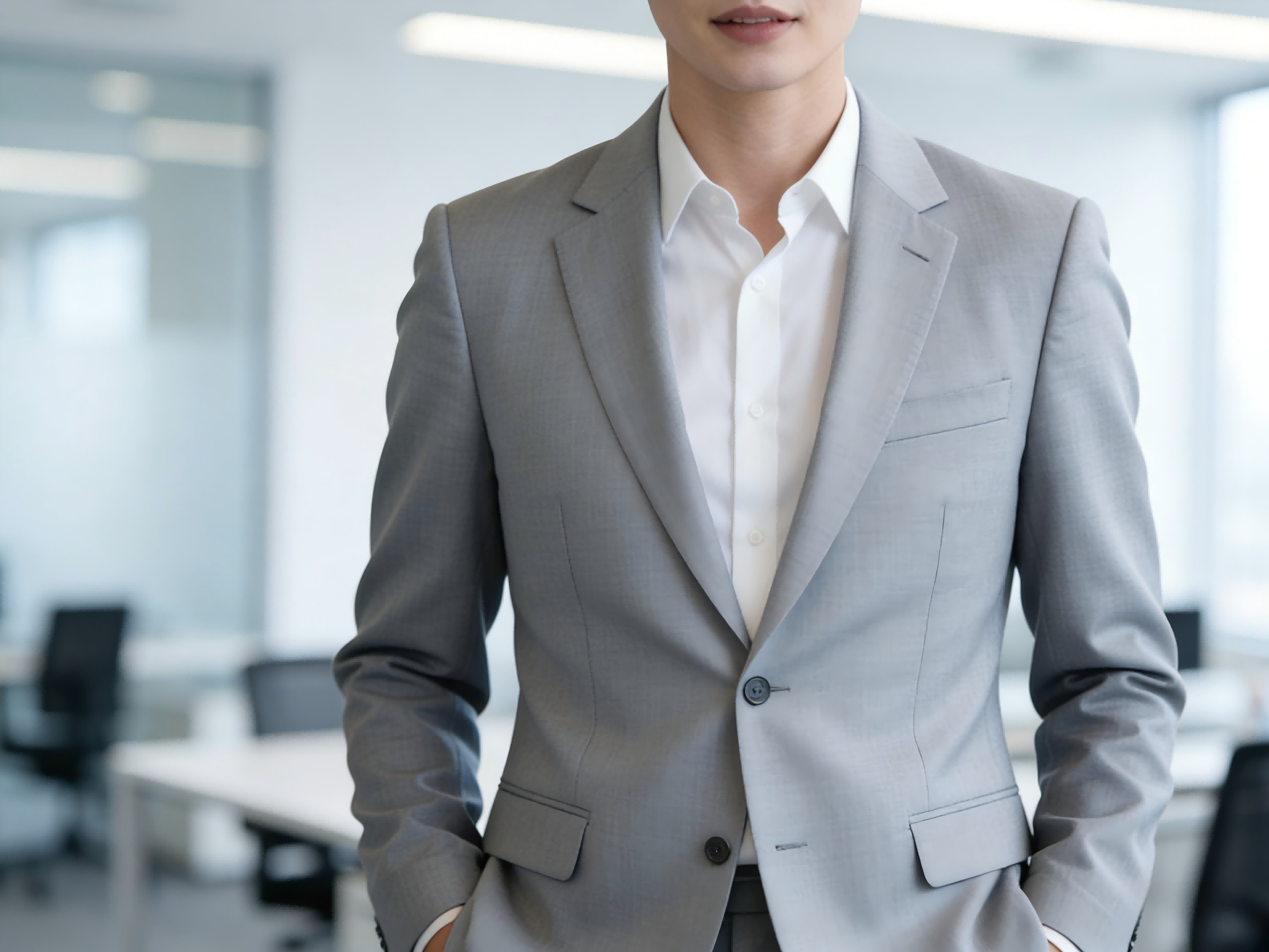 四十八岁左右中年男性头像，穿深灰色西装，蓝色背景，专业商务形象